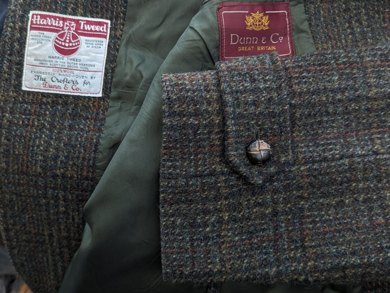 Vintage Dunn & Co. Harris Tweed Balmacaan Raglan Coat M/40 Brown Plaid wool