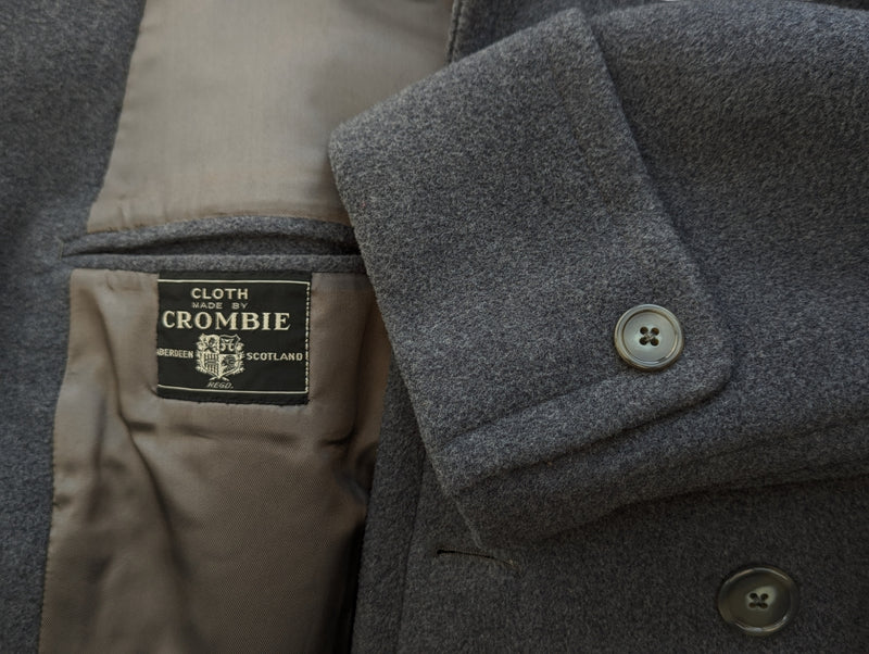 Vintage Crombie Belted DB Great Coat XL 44R/46R Grey Heavy Wool