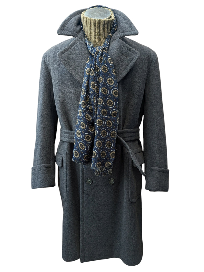 Vintage Crombie Belted DB Great Coat XL 44R/46R Grey Heavy Wool