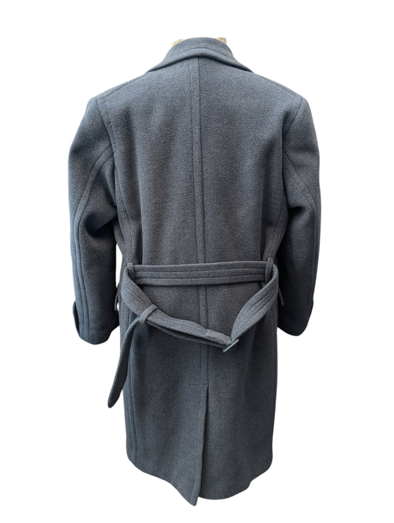 Vintage Crombie Belted DB Great Coat XL 44R/46R Grey Heavy Wool