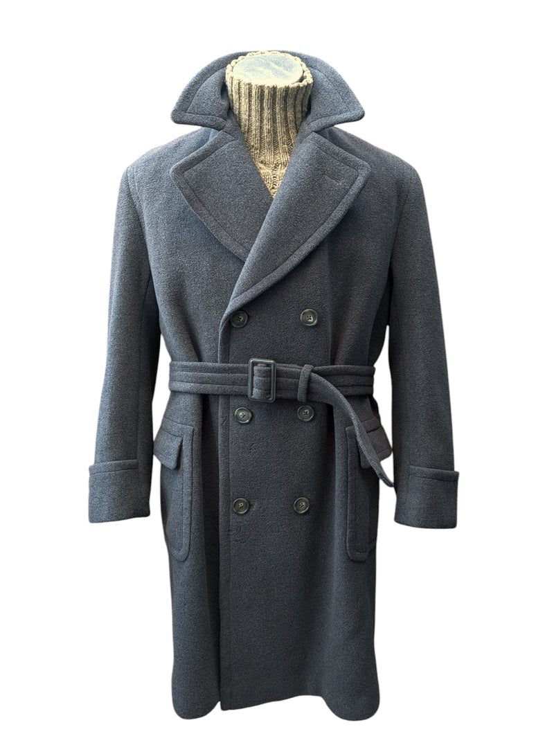 Vintage Crombie Belted DB Great Coat XL 44R/46R Grey Heavy Wool