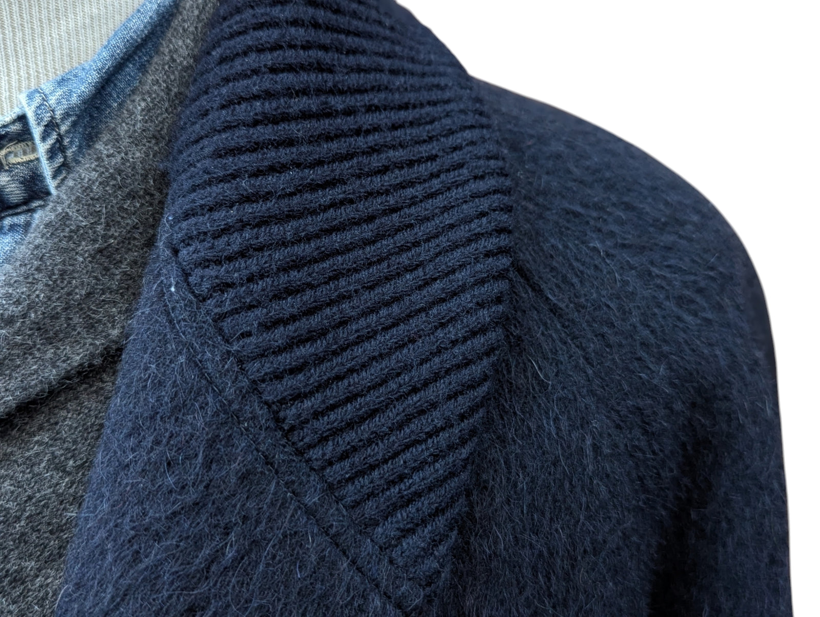 ジャケット・アウター super140's lamb wool shawl coat Vintage Odermark Shawl Coat L/XL Dark Blue Llama/Wool – eHABERDASHER