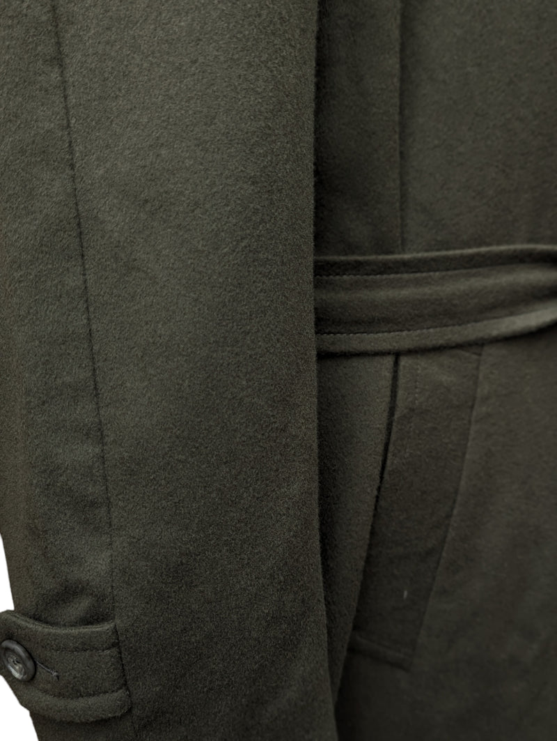 Corneliani Belted Raglan Balmacaan Coat XXL 46/48 Sage Green Wool/Cashmere