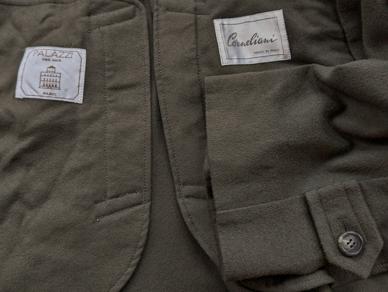 Corneliani Belted Raglan Balmacaan Coat XXL 46/48 Sage Green Wool/Cashmere