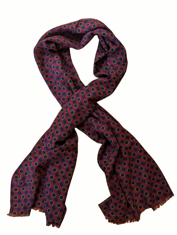 Battisti Scarf Burgundy Red Geometric Lightweight Wool