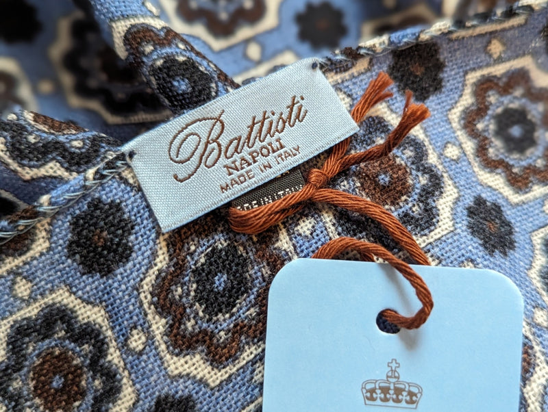 Battisti Scarf Light Blue Medallions Lightweight Wool