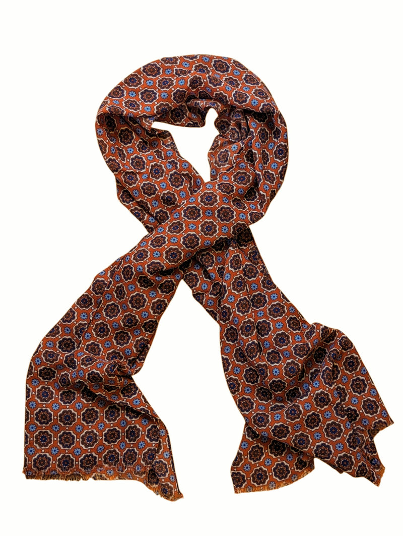 Battisti Scarf Burnt Orange Medallions Lightweight Wool