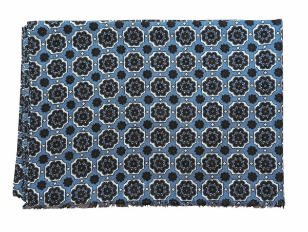 Battisti Scarf Light Blue Medallions Lightweight Wool