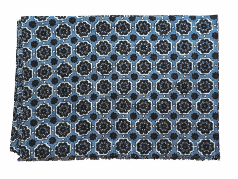 Battisti Scarf Light Blue Medallions Lightweight Wool