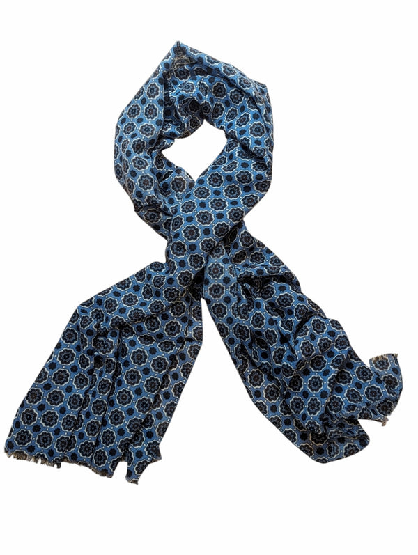 Battisti Scarf Light Blue Medallions Lightweight Wool