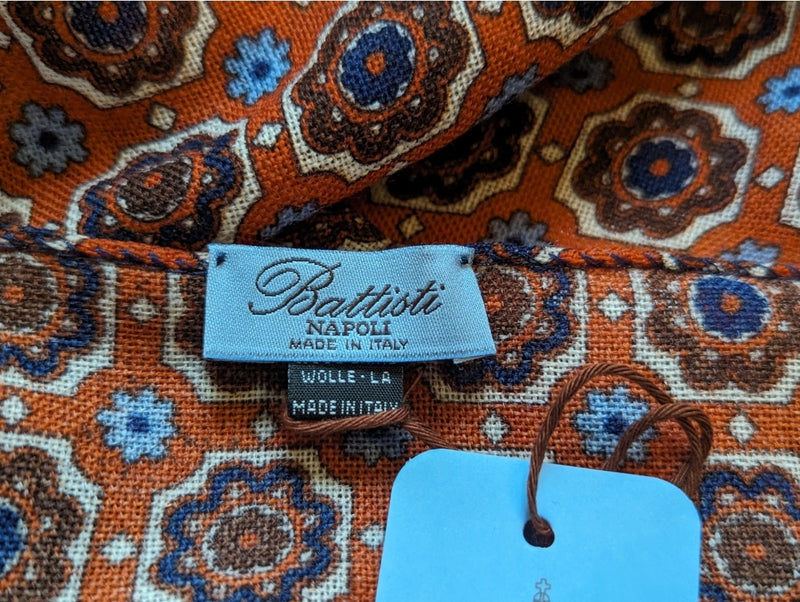Battisti Scarf Burnt Orange Medallions Lightweight Wool