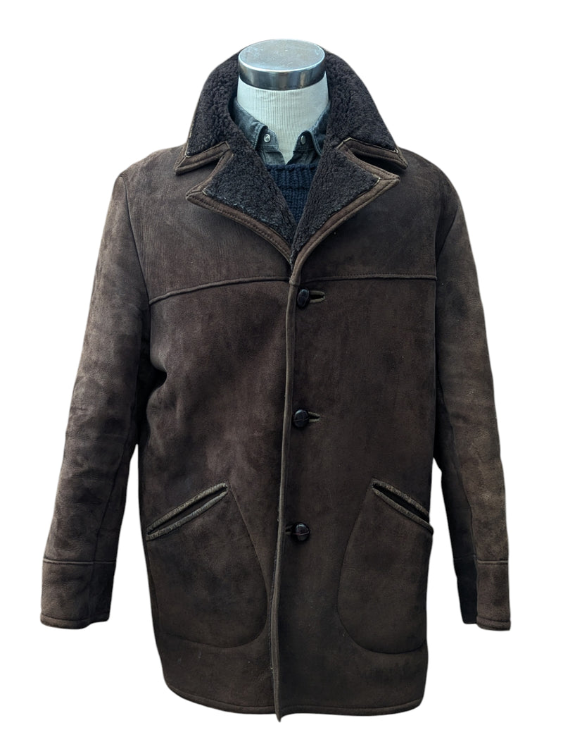 Vintage Baily's Leather Lamb Shearling Coat XL/44 Dark Brown 3-Button