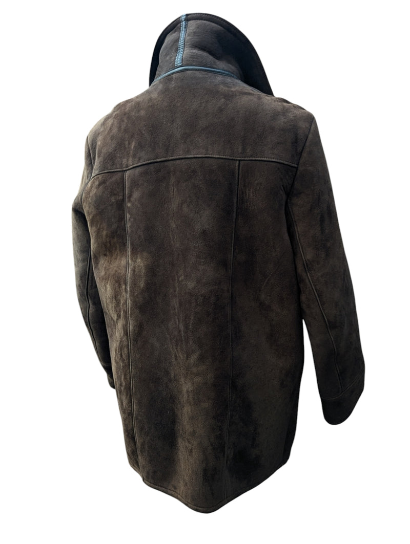 Vintage Baily's Leather Lamb Shearling Coat XL/44 Dark Brown 3-Button