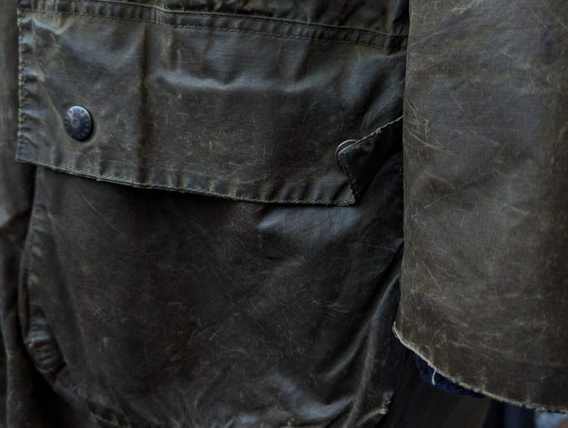 Barbour Coat M/L 40 Olive Green Border Waxed Cotton