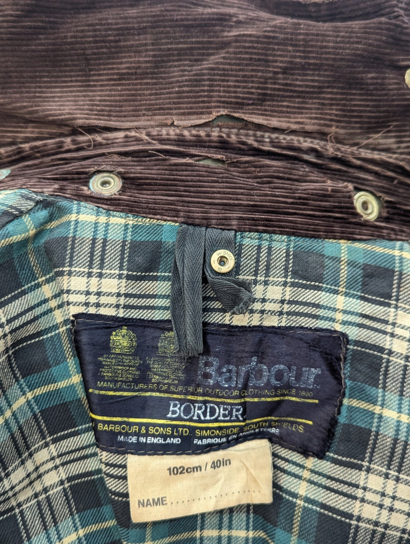 Barbour Coat M/L 40 Olive Green Border Waxed Cotton