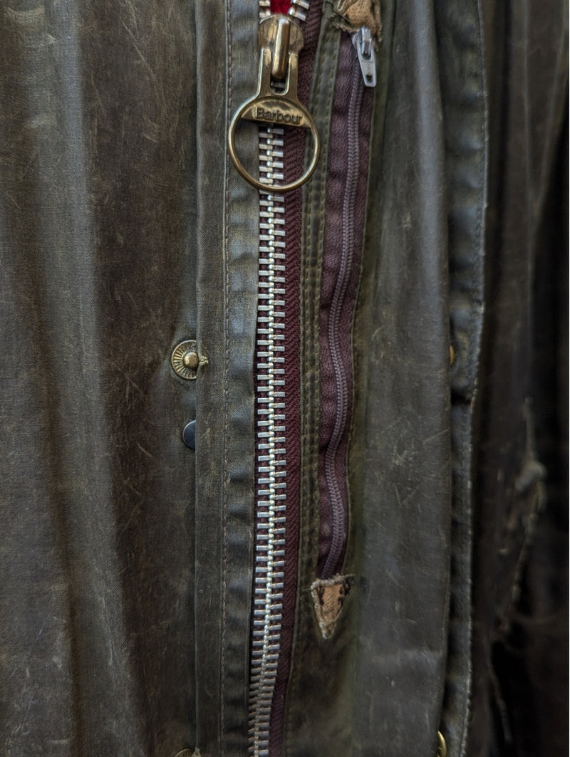 Barbour Coat M/L 40 Olive Green Border Waxed Cotton