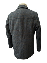 Abraham Moon Car Coat 40/M Charcoal Grey Plaid Shetland Wool