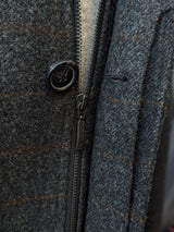 Abraham Moon Car Coat 40/M Charcoal Grey Plaid Shetland Wool