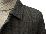 Abraham Moon Car Coat 40/M Charcoal Grey Plaid Shetland Wool