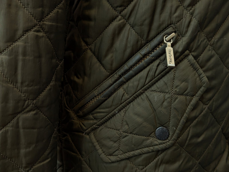 Barbour Jacket S/M Dark Khaki Green Chelsea Padded Quilt Polyester