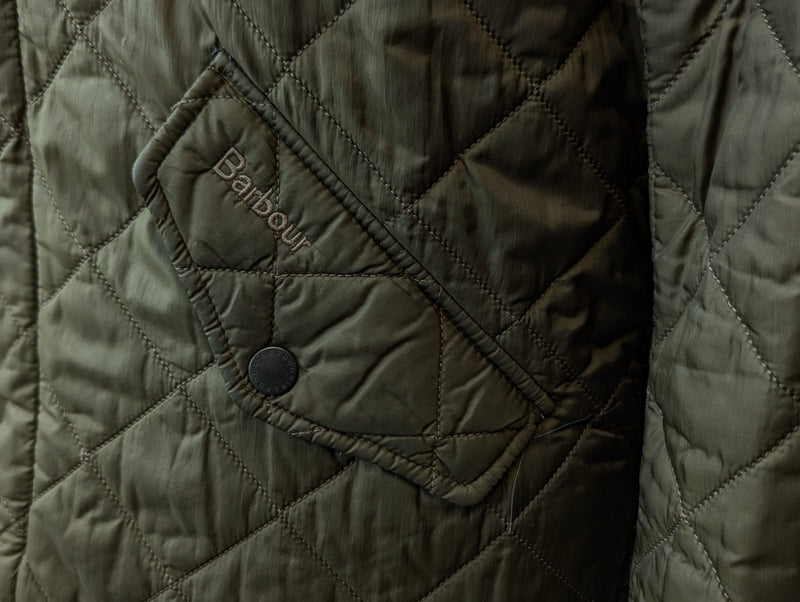 Barbour Jacket S/M Dark Khaki Green Chelsea Padded Quilt Polyester