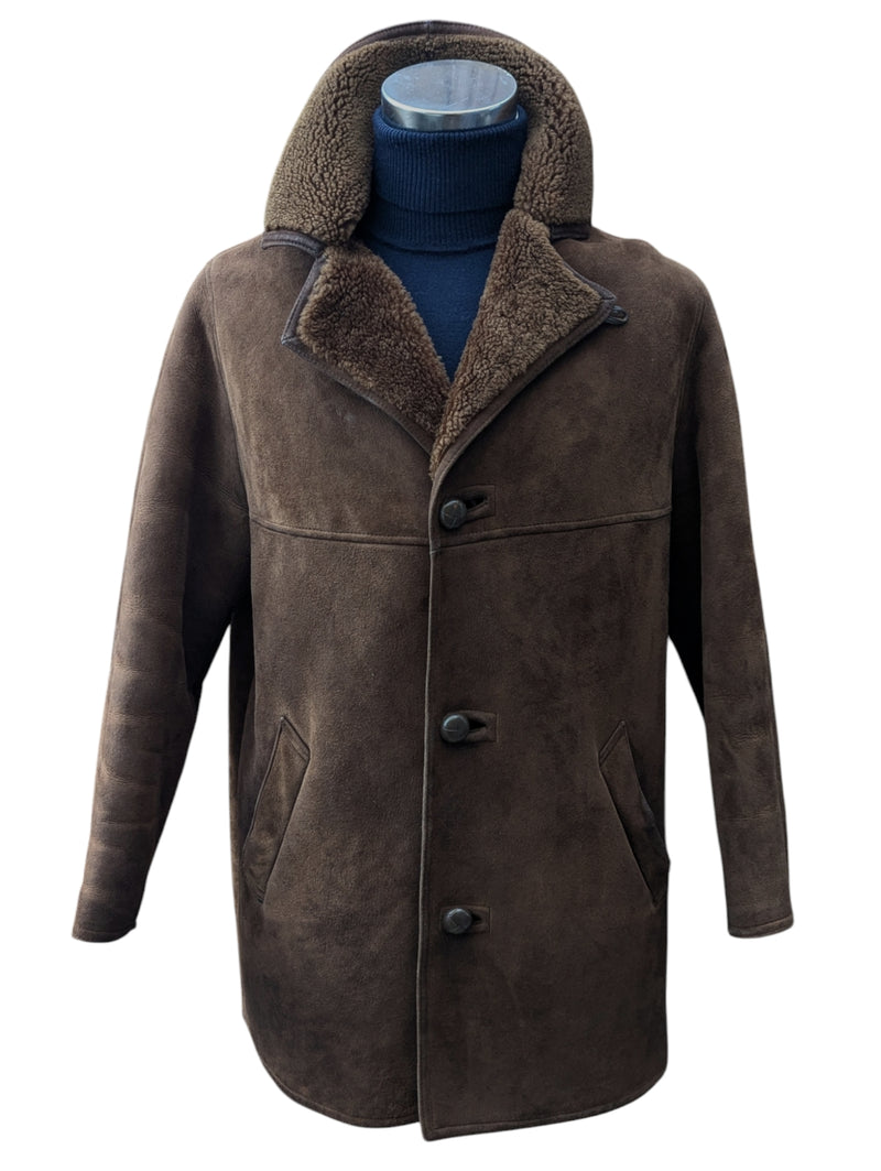 Vintage Richard Draper Leather British Shearling Coat L/XL Brown