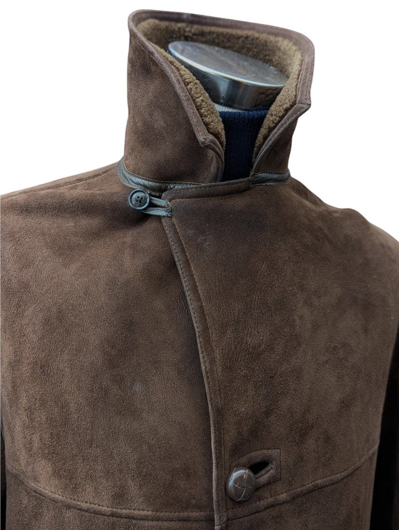 Vintage Richard Draper Leather British Shearling Coat L/XL Brown