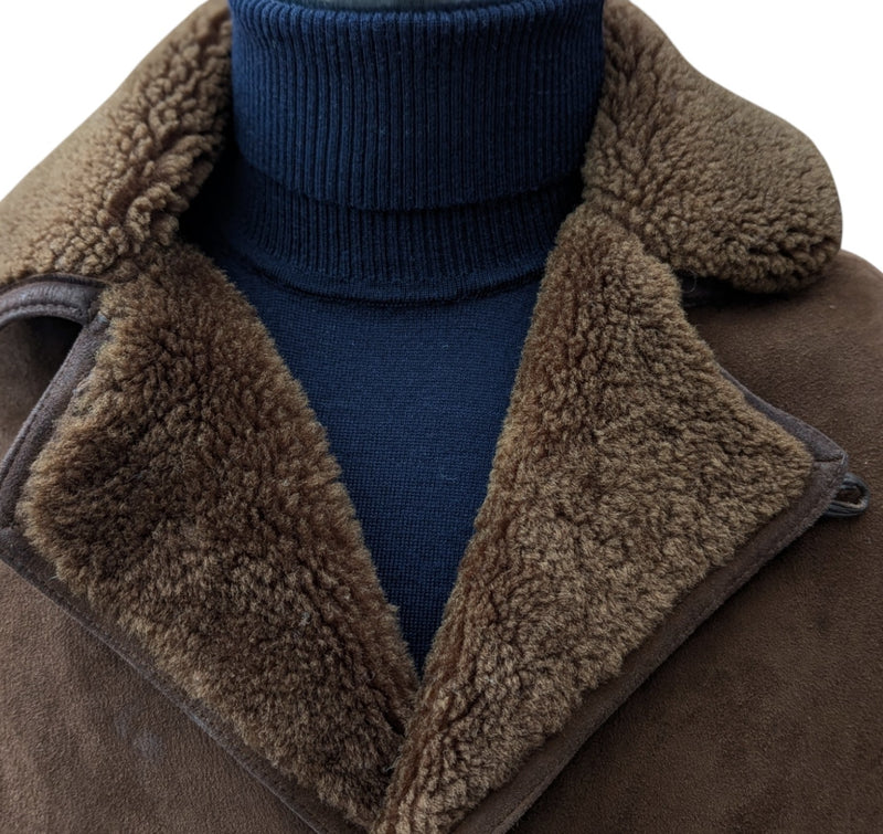 Vintage Richard Draper Leather British Shearling Coat L/XL Brown
