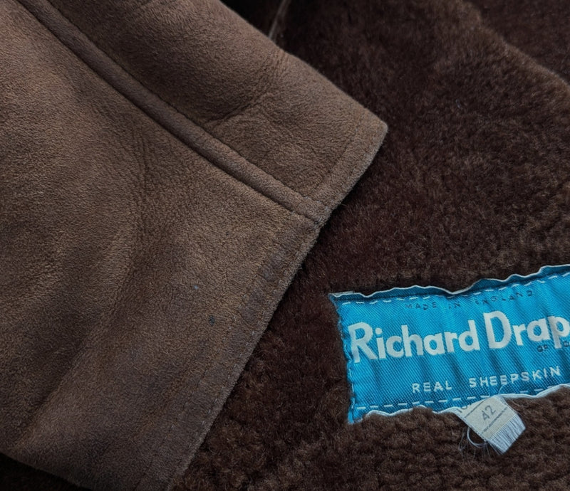Vintage Richard Draper Leather British Shearling Coat L/XL Brown