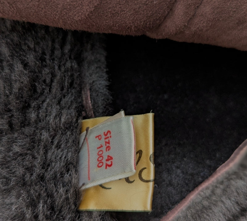 Vintage British Leather Lambsuede Shearling DB Coat L/42 Dark Brown