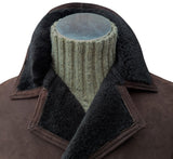 Vintage British Leather Lambsuede Shearling DB Coat L/42 Dark Brown