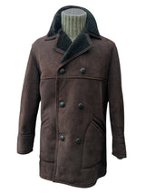 Vintage British Leather Lambsuede Shearling DB Coat L/42 Dark Brown