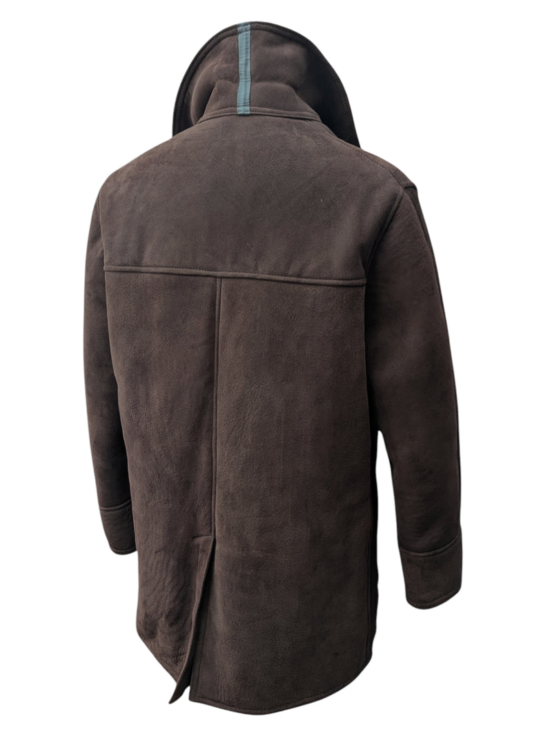 Vintage British Leather Lambsuede Shearling DB Coat L/42 Dark Brown
