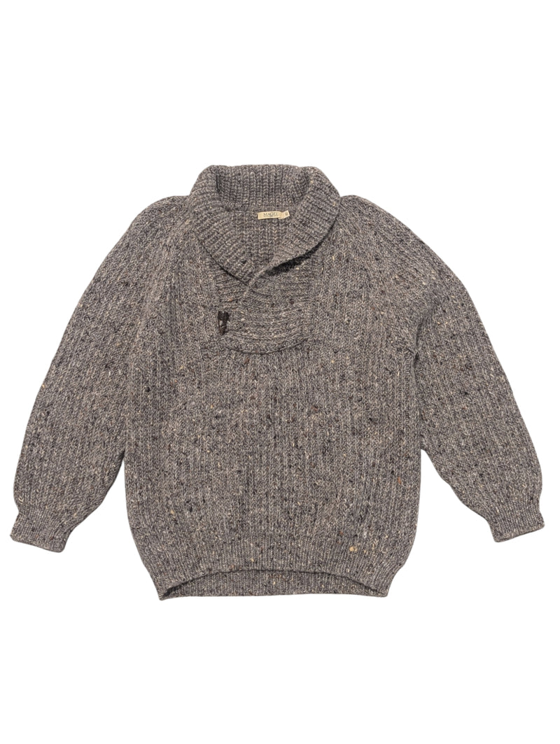 Magee Sweater M/L Earthy Grey Donegal Shawl Collar Wool