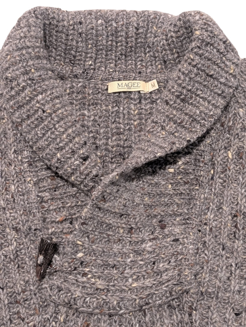 Magee Sweater M/L Earthy Grey Donegal Shawl Collar Wool