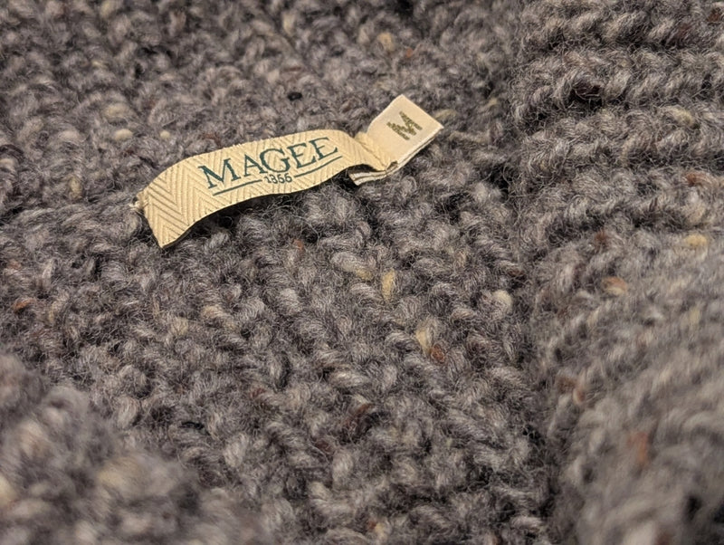 Magee Sweater M/L Earthy Grey Donegal Shawl Collar Wool