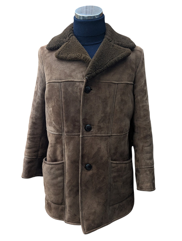 Vintage Barretts British Leather Shearling Coat M Brown