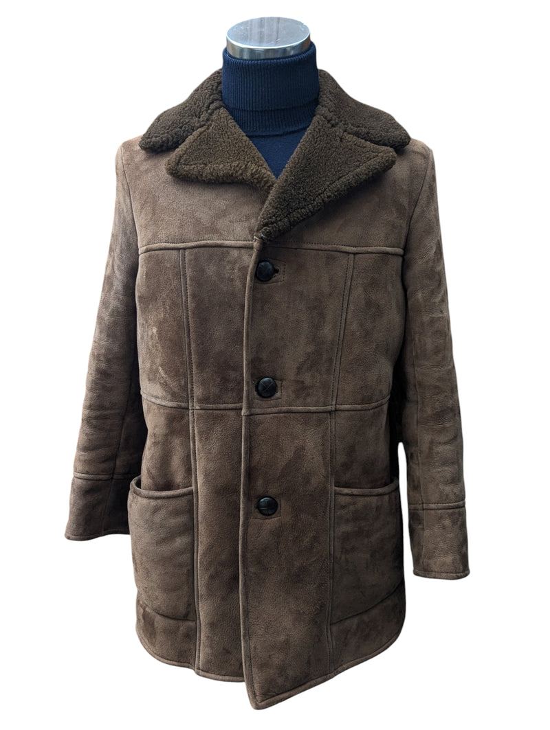 Vintage Barretts British Leather Shearling Coat M Brown