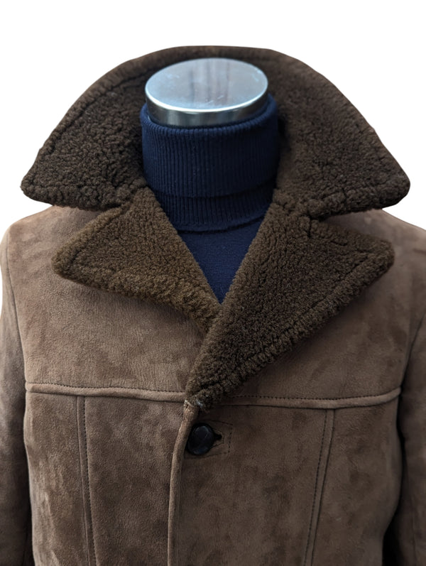 Vintage Barretts British Leather Shearling Coat M Brown