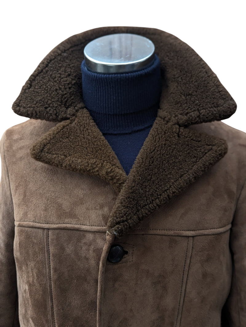 Vintage Barretts British Leather Shearling Coat M Brown