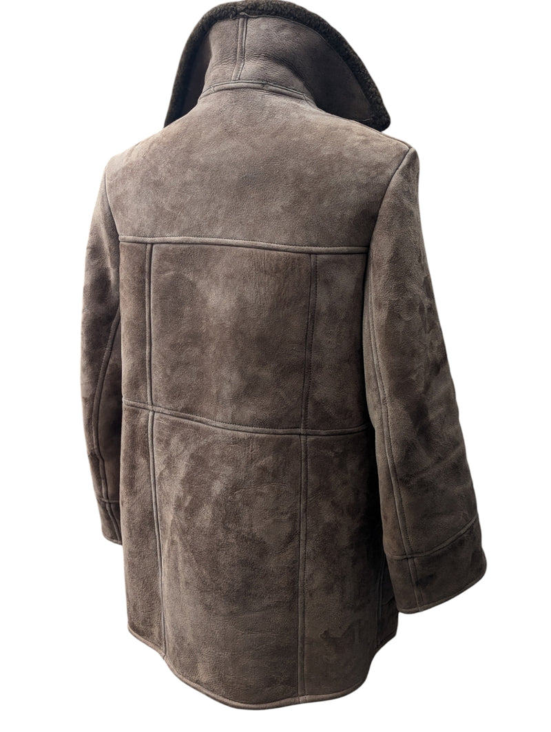 Vintage Barretts British Leather Shearling Coat M Brown