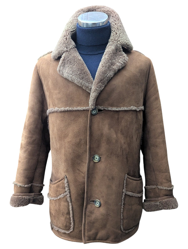 Vintage Morlands Leather British Shearling Coat M/40 Mid Brown