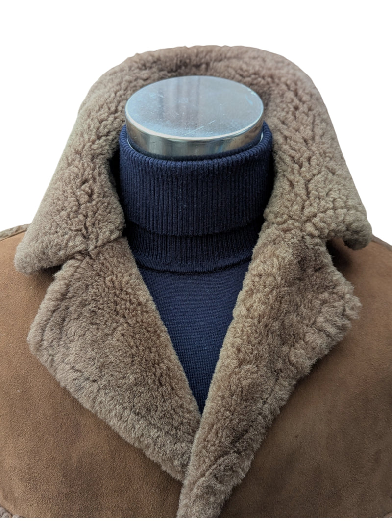 Vintage Morlands Leather British Shearling Coat M/40 Mid Brown