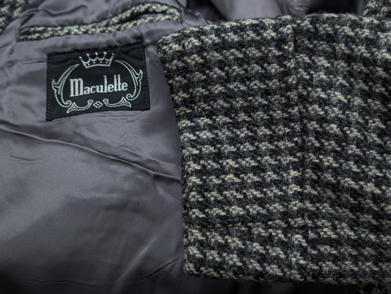 Vintage Maculette England Balmacaan Raglan Coat 40/42R Grey Check Wool Tweed