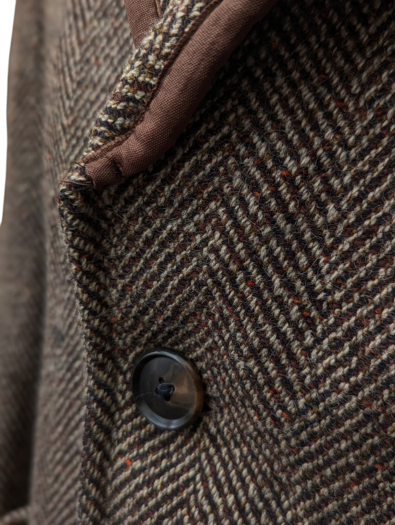 Vintage Burton England Coat S/38R Brown Herringbone Donegal Wool Tweed