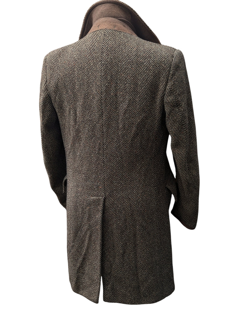 Vintage Burton England Coat S/38R Brown Herringbone Donegal Wool Tweed
