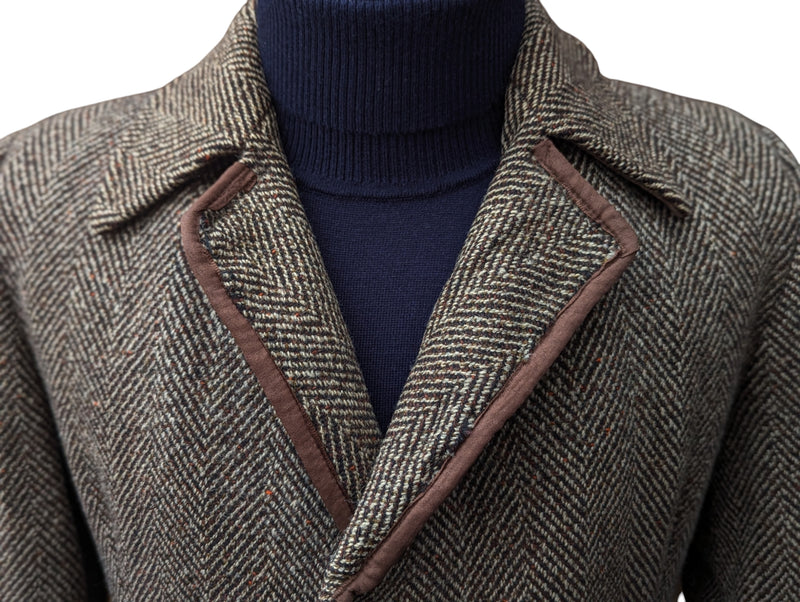 Vintage Burton England Coat S/38R Brown Herringbone Donegal Wool Tweed