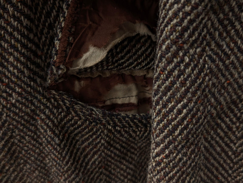 Vintage Burton England Coat S/38R Brown Herringbone Donegal Wool Tweed