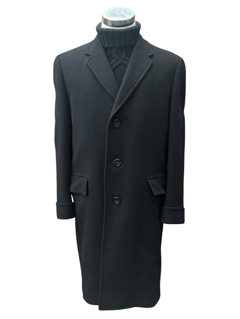 Vintage Chester Barrie Harrods Coat 38/40R Dark Midnight Brown Herringbone Wool