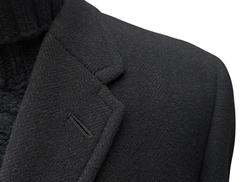 Vintage Chester Barrie Harrods Coat 38/40R Dark Midnight Brown Herringbone Wool